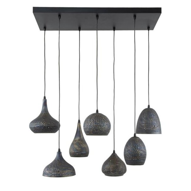 Hanglamp Zwart Bruin Metaal 7-lichts - Punch Mix