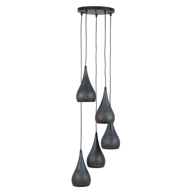 PS-Collection Punch Getrapt 5L Hanglamp - Ø15 cm - Zwart/Bruin - Metaal