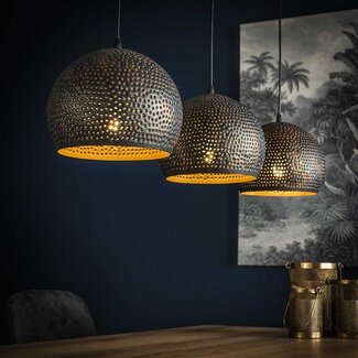 PS-Collection Hanglamp Zwart Bruin Metaal 3 Lichtpunten - Punch Orb