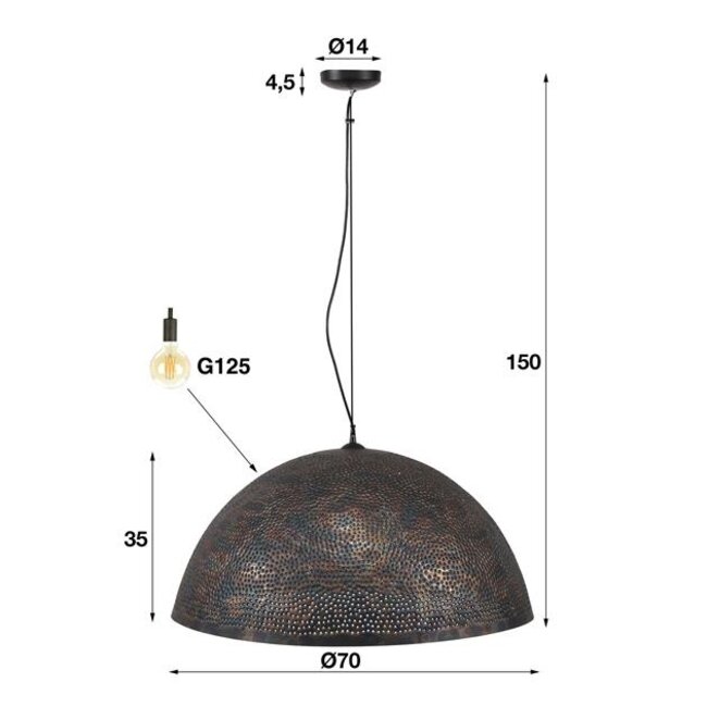 Hanglamp Zwart Bruin Metaal 3 Lichtpunten - Punch