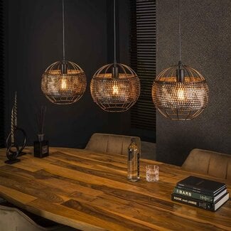 PS-Collection Hanglamp Metaal Zwart Bruin 3-Lichts - Armor Open