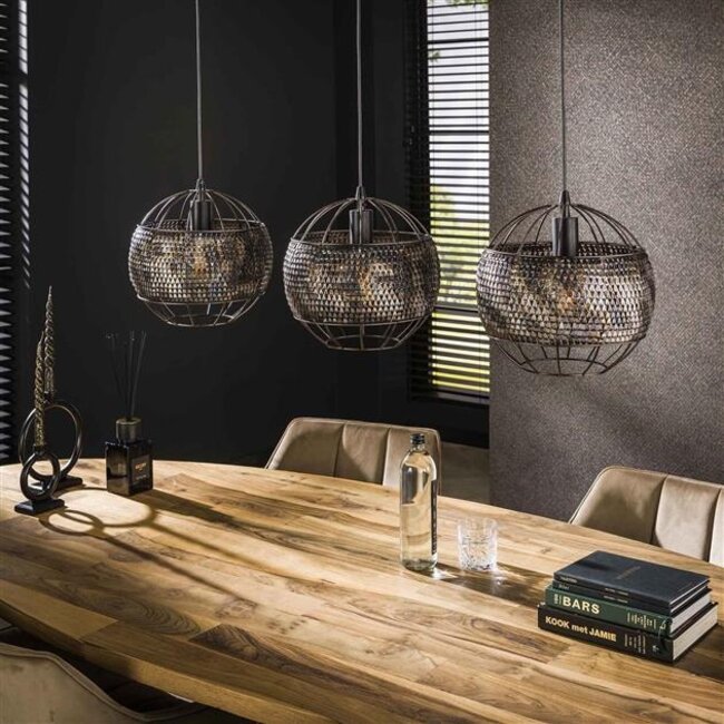 Hanglamp Metaal Zwart Bruin 3-Lichts - Armor Open