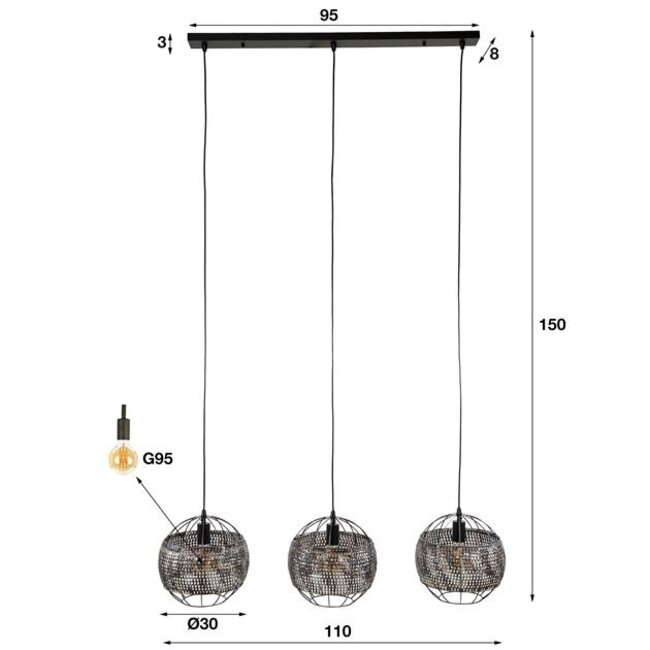 PS-Collection Armor Open 3L Hanglamp - Ø30 cm - Zwart/Bruin - Metaal