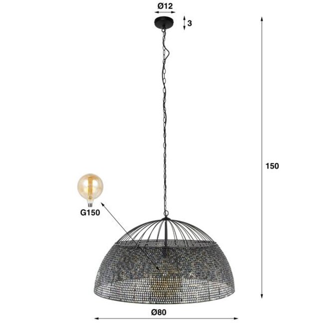Hanglamp Zwart Bruin Metaal 1-lichts - Armor Ø80cm