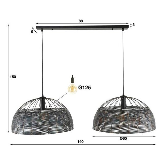 Hanglamp Zwart Bruin Metaal - Armor 2-lichts Ø60cm