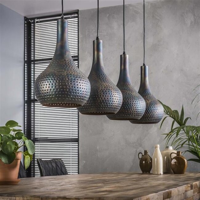Hanglamp Metaal Zwart Bruin 4 Lichtpunten - Punch