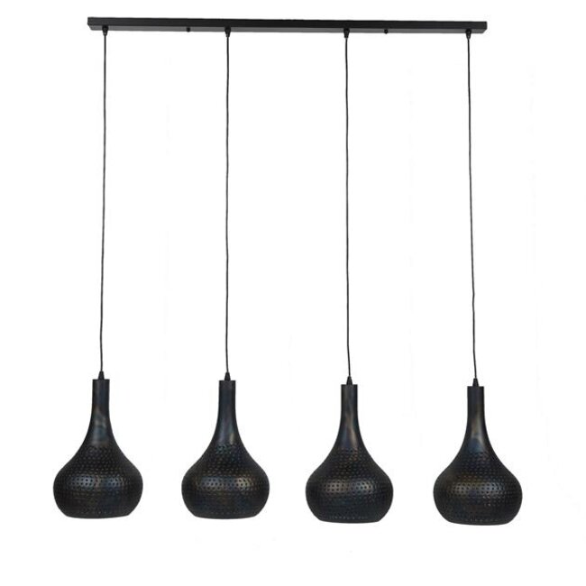 Hanglamp Zwart Bruin Metaal - 4 Lichtpunten Punch Kegel