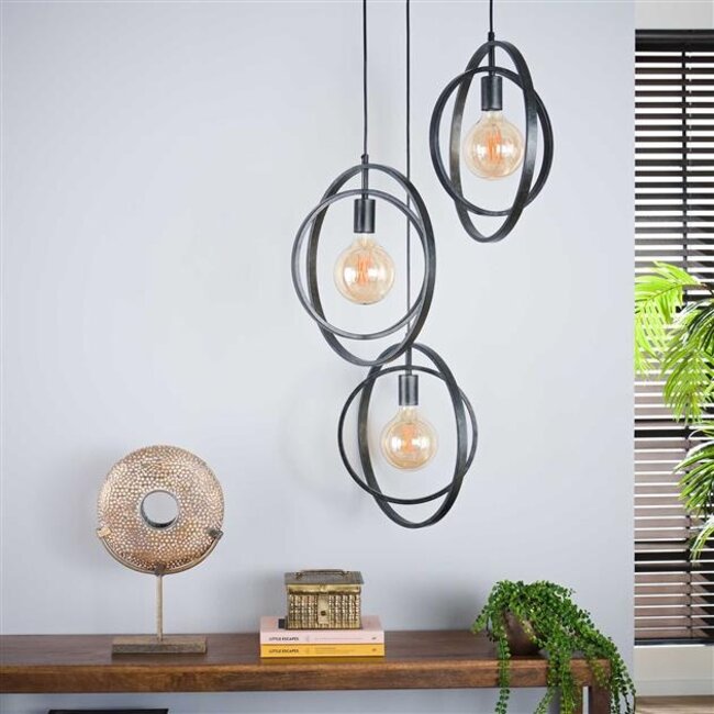 Hanglamp Charcoal Metaal - 3 Lichts Getrapt Turn Around