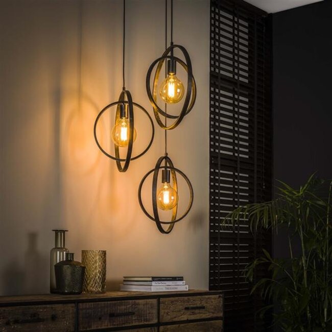 Hanglamp Charcoal Metaal - 3 Lichts Getrapt Turn Around
