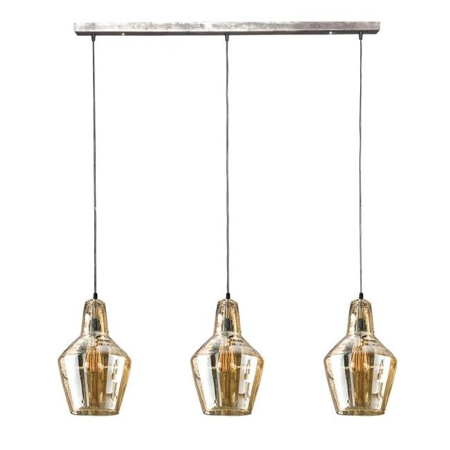 Hanglamp Amber Glas 3 Lichtpunten Oud Zilver - Cone