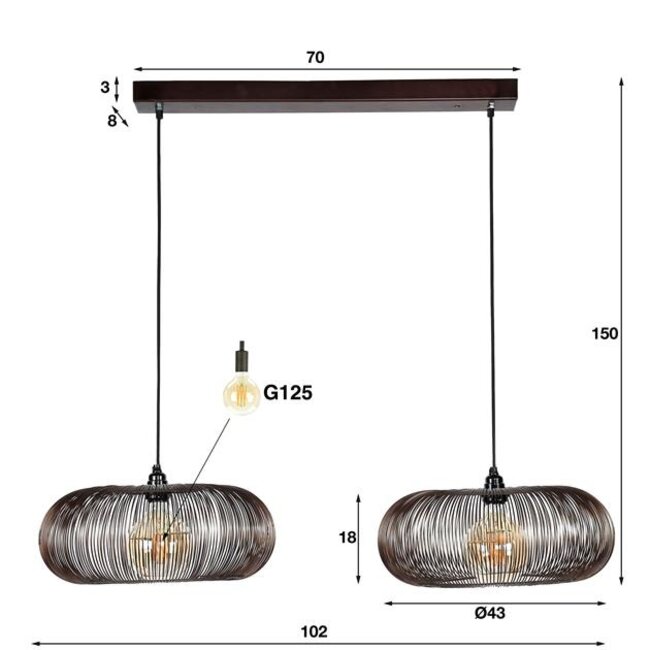 Hanglamp Zwart Nikkel Metaal - 2 Lichts Copper Twist