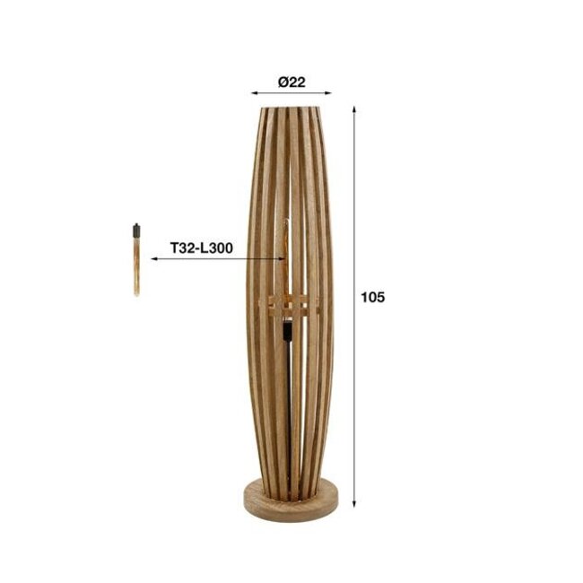 PS-Collection Orbit 1L Vloerlamp - 22x22x105cm - Naturel - Mangohout