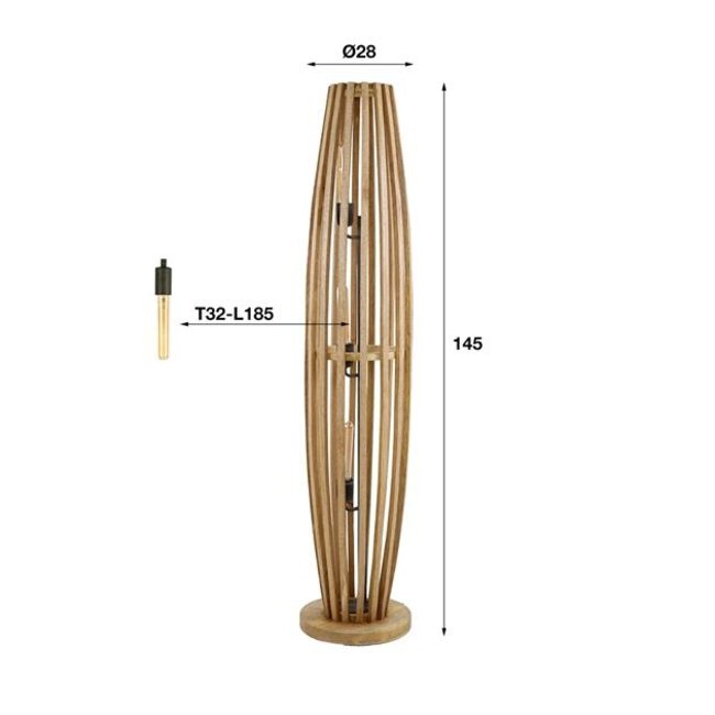 PS-Collection Orbit L 3L Vloerlamp - 28x28x145cm - Naturel - Mangohout