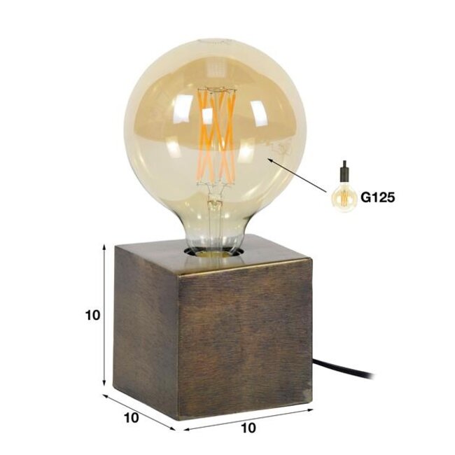 PS-Collection Block Tafellamp - 10x10x10cm - Brons Antiek - Metaal