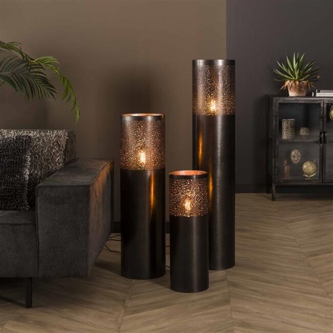 PS-Collection Cilinder Vloerlamp - 20x20x60cm - Zwart Nikkel - Metaal