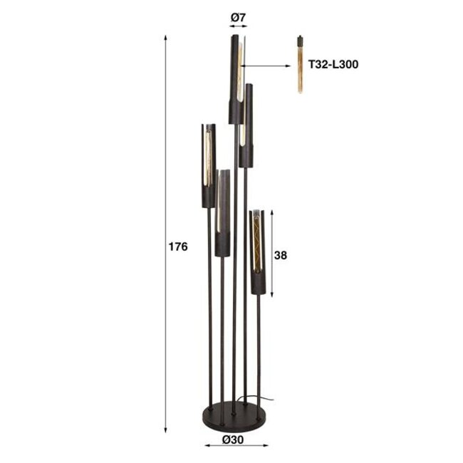 Tube Getrapt 5L Vloerlamp - 30x30x176cm - Zwart - Metaal
