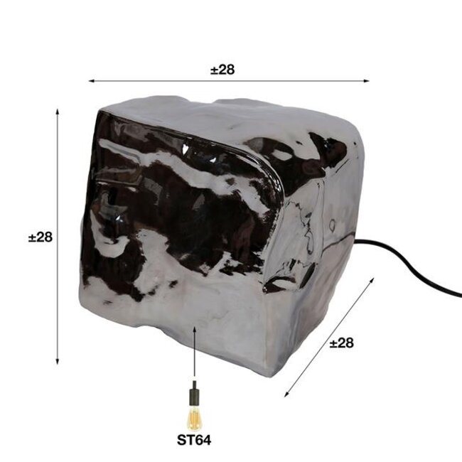 PS-Collection Rock Chromed Tafellamp - 28x28x28cm - Glas