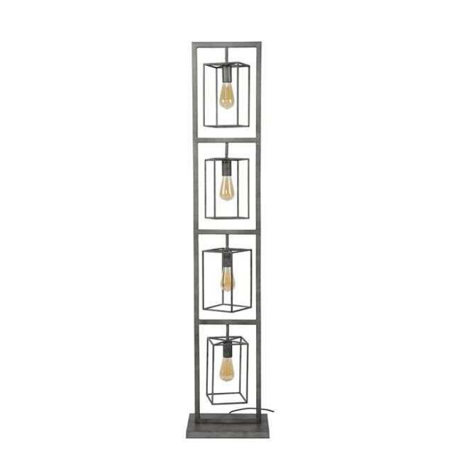 PS-Collection Cubic Tower 4L Vloerlamp - 34x24x160cm - Oud Zilver - Metaal