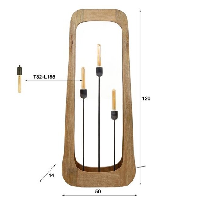 Bray 3L Vloerlamp - 50x14x120cm - Naturel - Mangohout