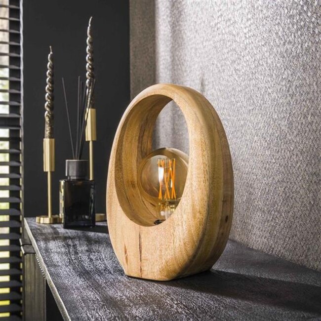 Arch Wood 1L Tafellamp - 20x13x30cm - Naturel - Mangohout