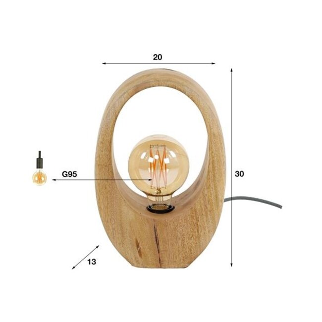 PS-Collection Arch Wood 1L Tafellamp - 20x13x30cm - Naturel - Mangohout