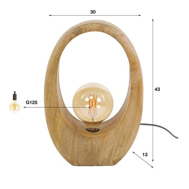 Tafellamp Mangohout Naturel - Arch Wood L 1 Lichts