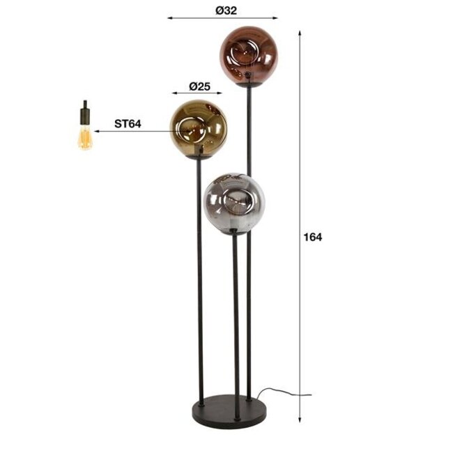 PS-Collection Stellar Vloerlamp - 32x32x164cm - Artic Zwart - Metaal