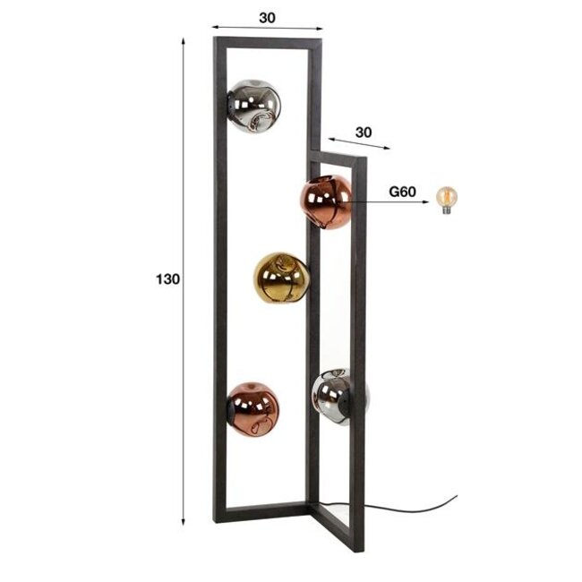 PS-Collection Stellar 5L Artic Vloerlamp - 30x30x130cm - Artic Zwart - Metaal