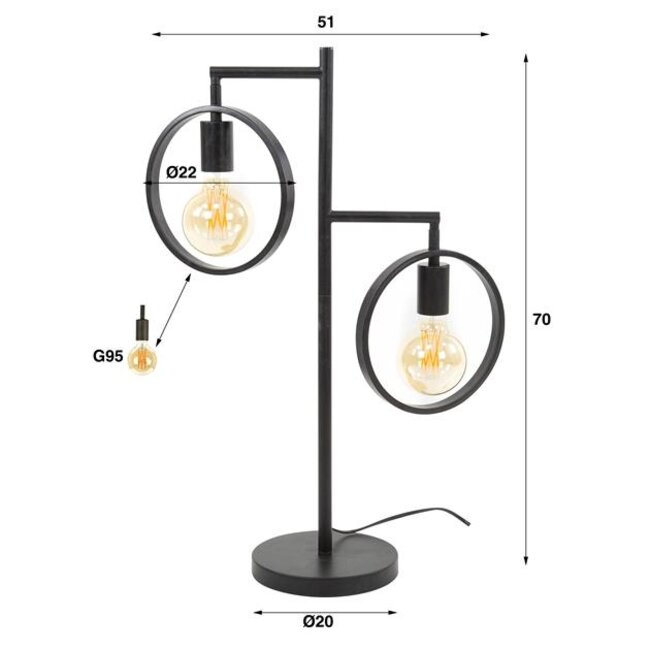 Tafellamp Charcoal Metaal 2 Lichtpunten - Ring