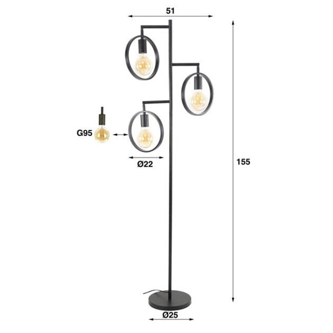 Vloerlamp Charcoal Metaal 3 Lichtpunten - Ring