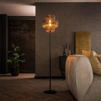 PS-Collection Vloerlamp Metaal Zwart Bruin Lantern 1-Lichts