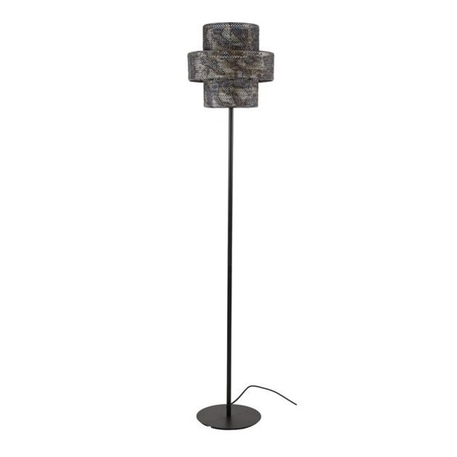 PS-Collection Lantern 1L Vloerlamp - 35x35x165cm - Zwart/Bruin - Metaal