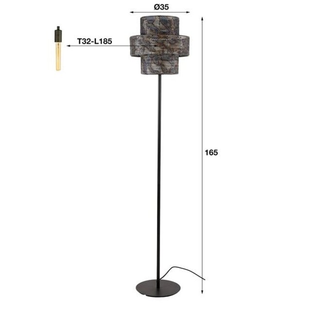 PS-Collection Lantern 1L Vloerlamp - 35x35x165cm - Zwart/Bruin - Metaal