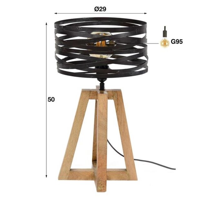 PS-Collection Twist Houten Kruisframe Tafellamp - 29x29x50cm - Slate Grey - Metaal