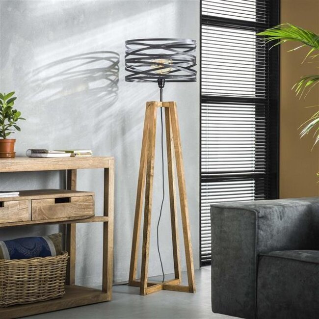 Vloerlamp Slate Grey Metaal Hout 1 Lichtpunt - Twist