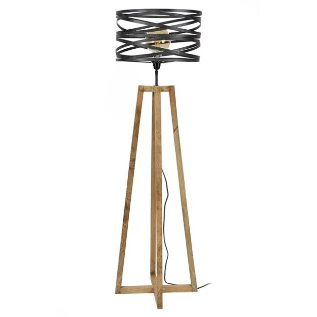 Vloerlamp Slate Grey Metaal Hout 1 Lichtpunt - Twist