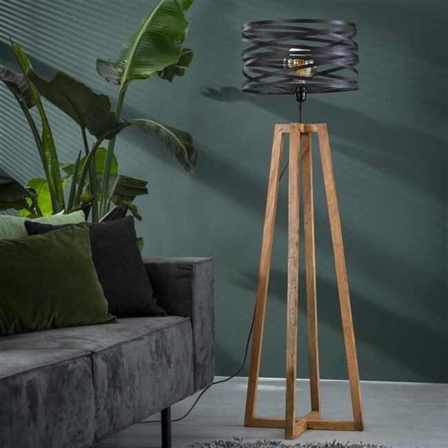 Vloerlamp Slate Grey Metaal Hout 1 Lichtpunt - Twist