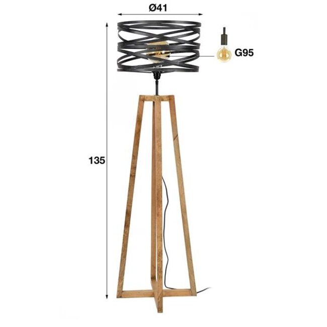 Vloerlamp Slate Grey Metaal Hout 1 Lichtpunt - Twist