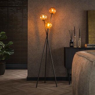 PS-Collection Vloerlamp Zwart Frame Met Goud Koper Chroom Glas