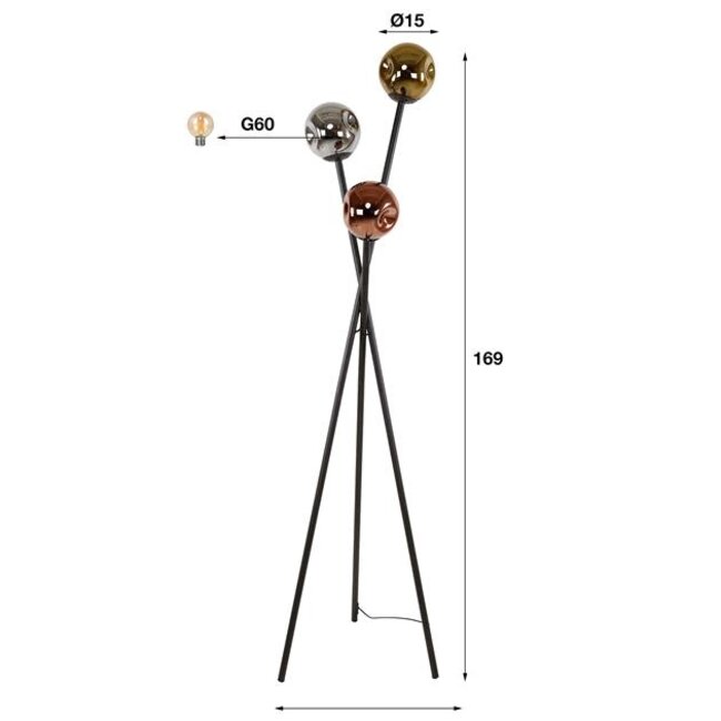 Vloerlamp Zwart Frame Met Goud Koper Chroom Glas