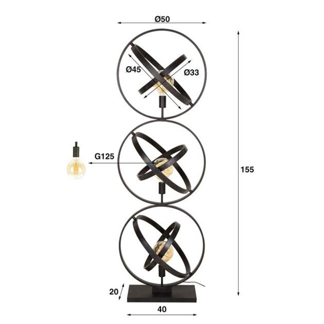 Vloerlamp Artic Zwart Metaal 3 Lichtpunten - Galaxy