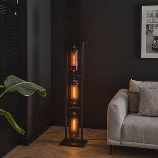 PS-Collection Vloerlamp Smoke Glas Zwart 3 Lichtpunten - Mesh