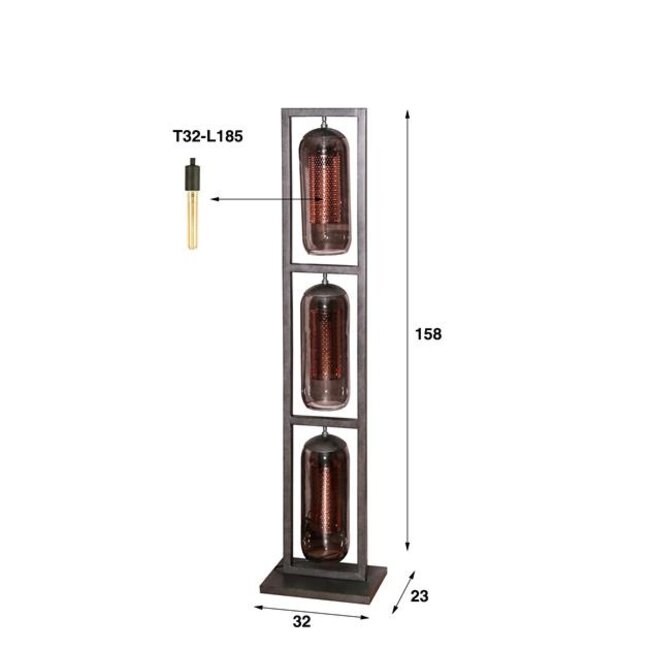Vloerlamp Smoke Glas Zwart 3 Lichtpunten - Mesh
