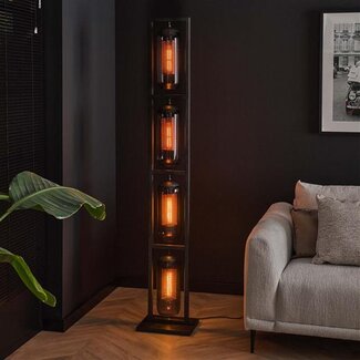 PS-Collection Vloerlamp Smoke Glas Koper Mesh 4 Lichtpunten - Tower