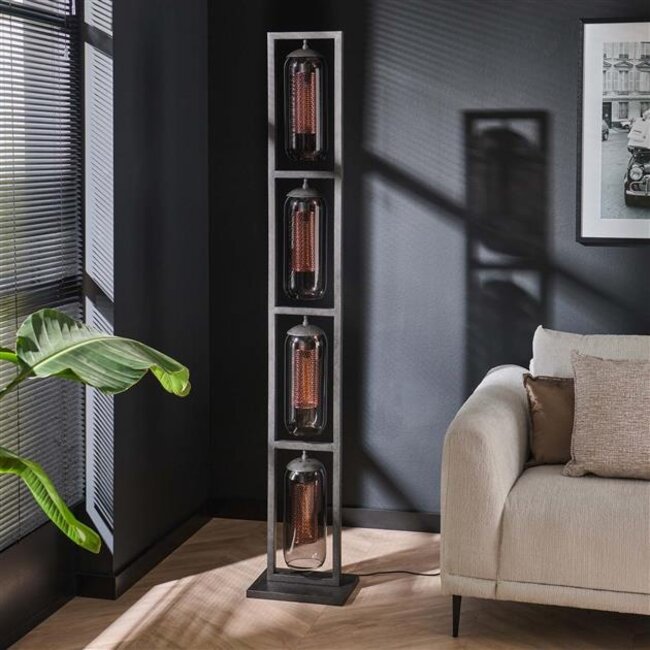 Vloerlamp Zwart Metaal Smoke Glas Tower 4-lichts