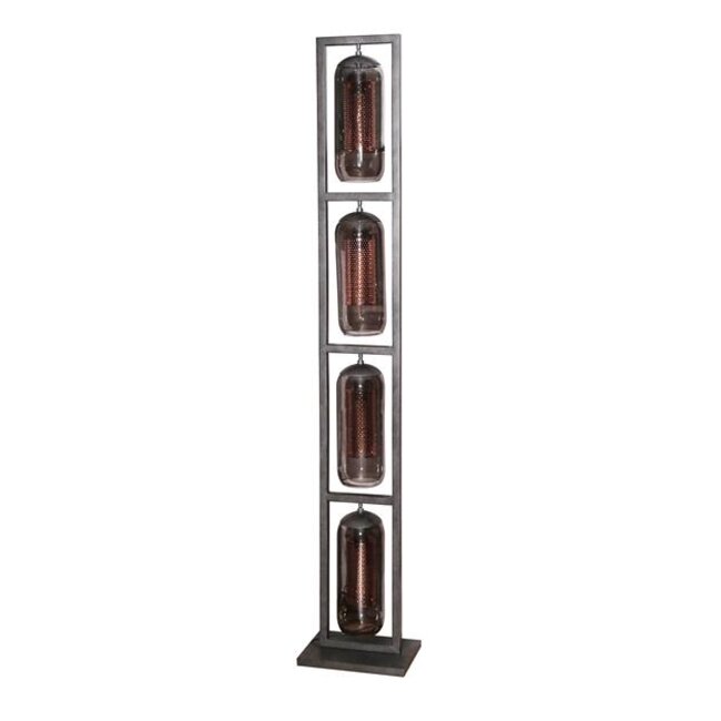 Vloerlamp Zwart Metaal Smoke Glas Tower 4-lichts
