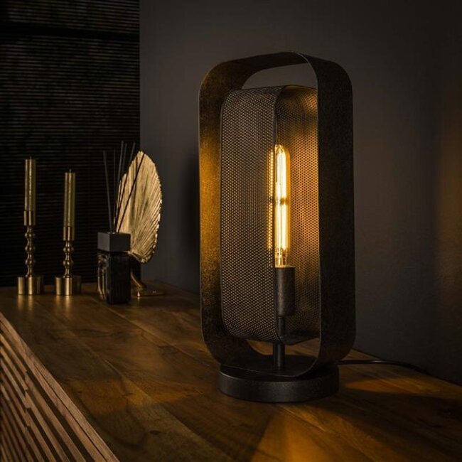 PS-Collection Mesh Rotate 1L Tafellamp - 18x14x41cm - Artic Zwart - Metaal