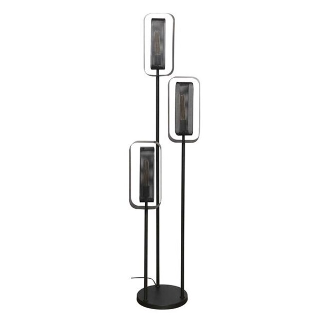 Vloerlamp Zwart Metaal Getrapt 3-Lichts Mesh Rotate