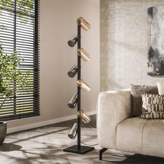 PS-Collection Cylinder 8L Vloerlamp - 30x30x175cm - Artic Zwart - Metaal/Glas