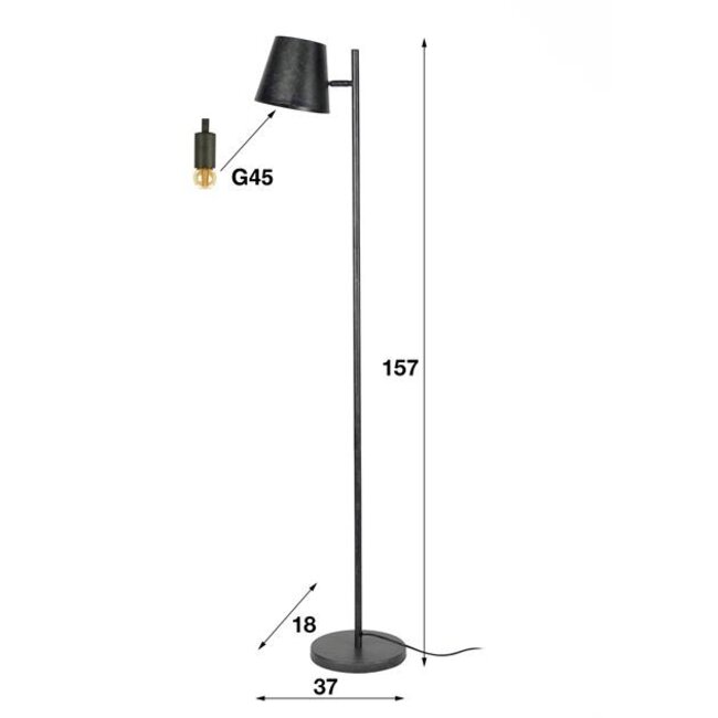 PS-Collection Verstelbare Kap Vloerlamp - 37x18x157cm - Charcoal - Metaal